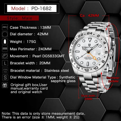 Pagani Design 2026 New Men's Automatic Mechanical Watch Gmt Sapphire Stainless Steel Waterproof 10Bar Luminous Bwg-9 Reloj Hombr