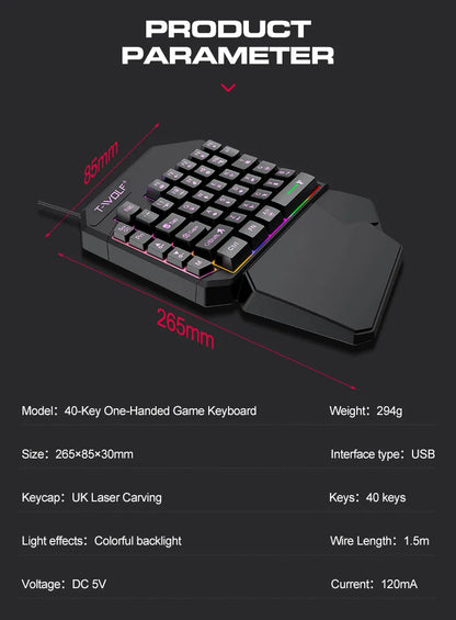 Gamer Kit Mobile Gaming Keyboard Mouse Mobile Games Converter 3 In 1 Combo One Hand Keyboard for PUBG Mobile Games TF900