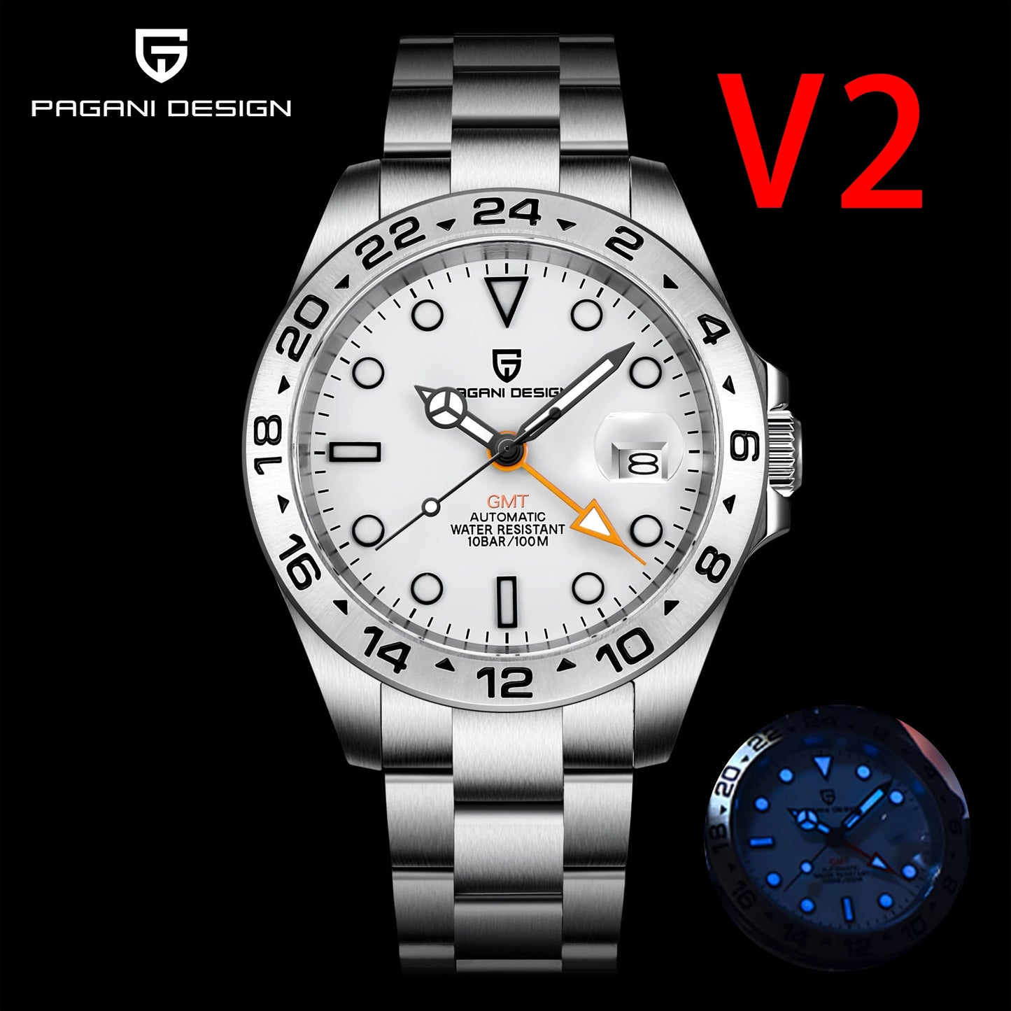 PAGANI DESIGN 2026 New Automatic Machinery Men's Watch GMT DG5833 Stainless Steel Sapphire Crystal 10 Bar Waterproof Watch