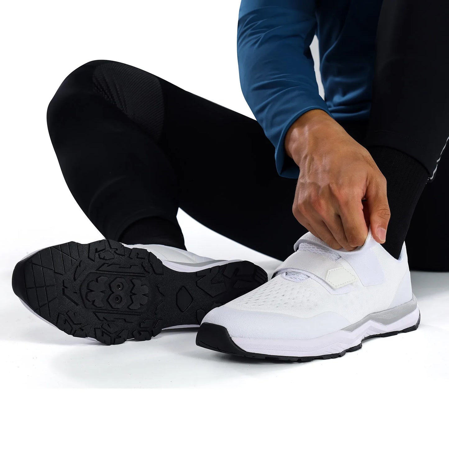 Santic Cycling Shoes Multi-purpose Running SPD Indoor Leisure Shoes Rubber Sole Hook Loop Design 3D Mesh Fabric Sneakers Unisex