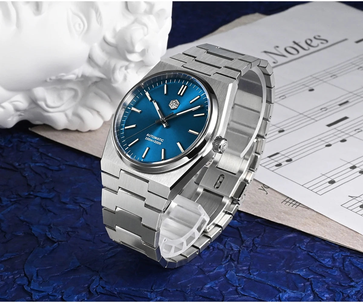 Relógio clássico de homem San Martin 40mm Miyota 9015, relógio de pulso mecânico automático de luxo elegante com bracelete de desengate rápido SN0023