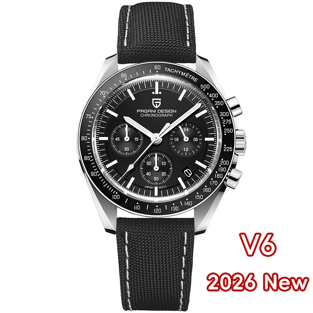 PAGANI DESIGN 2026 New V6 Moon Mens Watch Luxury Quartz Speed Sports Chronograph Watch For Men Watch AR Sapphire glass Local Shipping