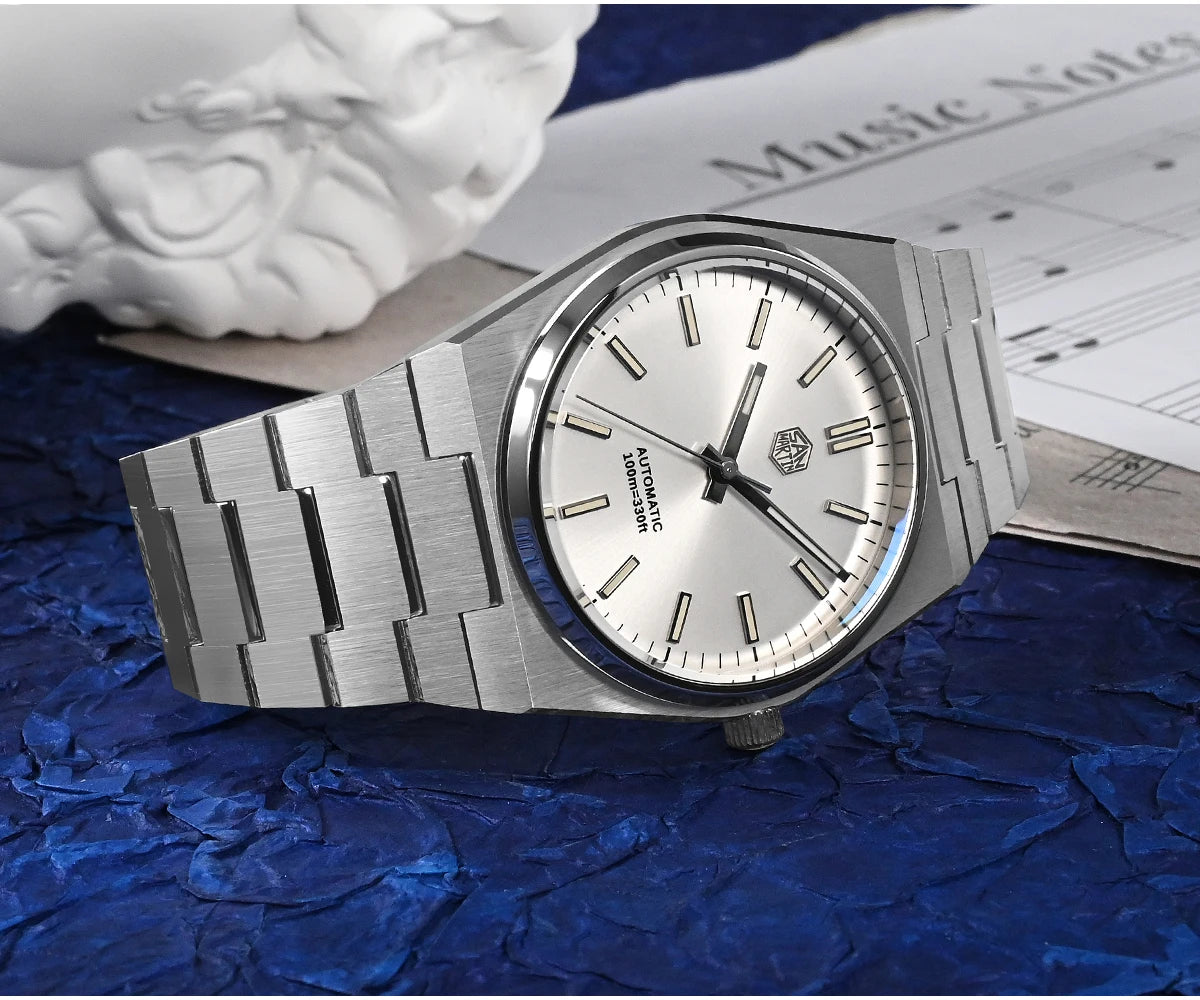 Relógio clássico de homem San Martin 40mm Miyota 9015, relógio de pulso mecânico automático de luxo elegante com bracelete de desengate rápido SN0023