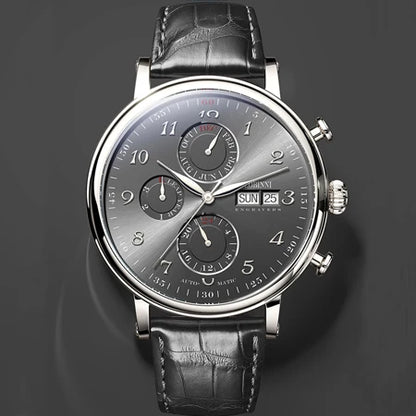 Relógio masculino mecânico automático LOBINNI Luxury Brand Switzerland com calendário perpétuo, vidro de safira e mostrador multifunções L13019-8