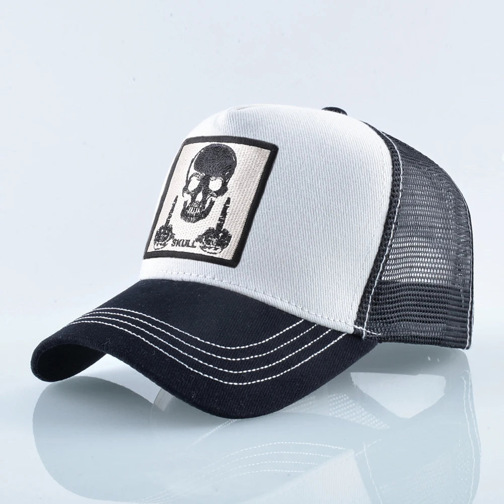 Мъжка бейзболна шапка с бродерия, емблема с череп, Snapback, хип-хоп, Trucker шапка; Дамска шапка за четири сезона, за външни дейности, дишаща, с козирка, шапки „Bone“
