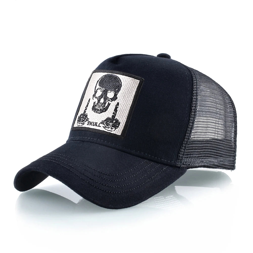 Мъжка бейзболна шапка с бродерия, емблема с череп, Snapback, хип-хоп, Trucker шапка; Дамска шапка за четири сезона, за външни дейности, дишаща, с козирка, шапки „Bone“