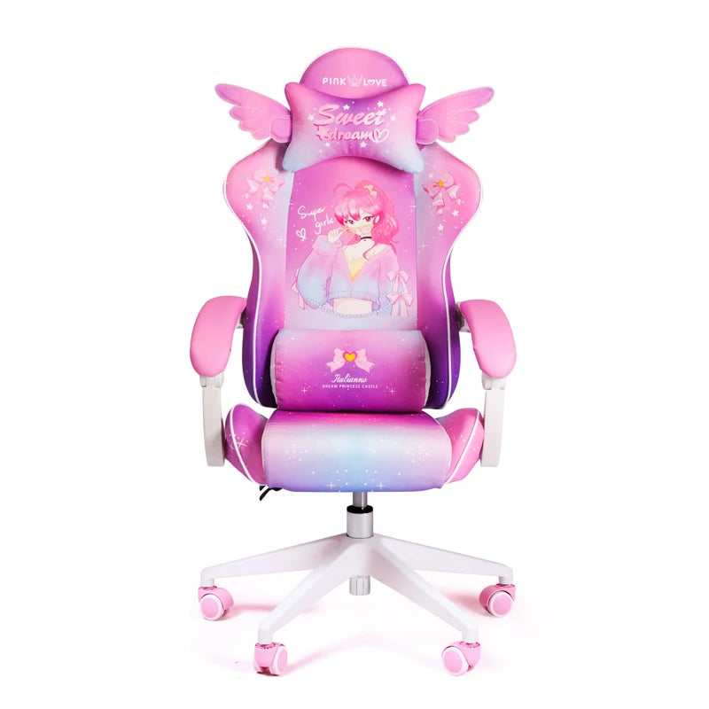 Rose Pink Gaming Chair E-Sports Computer Chair with Footrest, Ergonomic Office Chair, Adjustable Height Swivel Gamer Chair for Home & Office