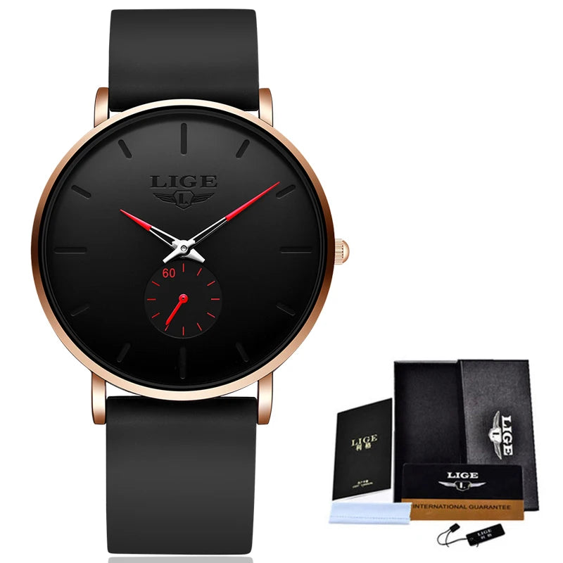 Orologio da uomo LIGE – Stile sportivo e di tendenza, marchio di lusso, impermeabile, design essenziale e ultrasottile, orologio al quarzo da uomo.