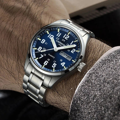 Reloj CARNIVAL de marca de lujo para hombre, reloj de cuarzo con manecillas luminosas, resistente al agua, de acero inoxidable macizo, Relogio Masculino 8638