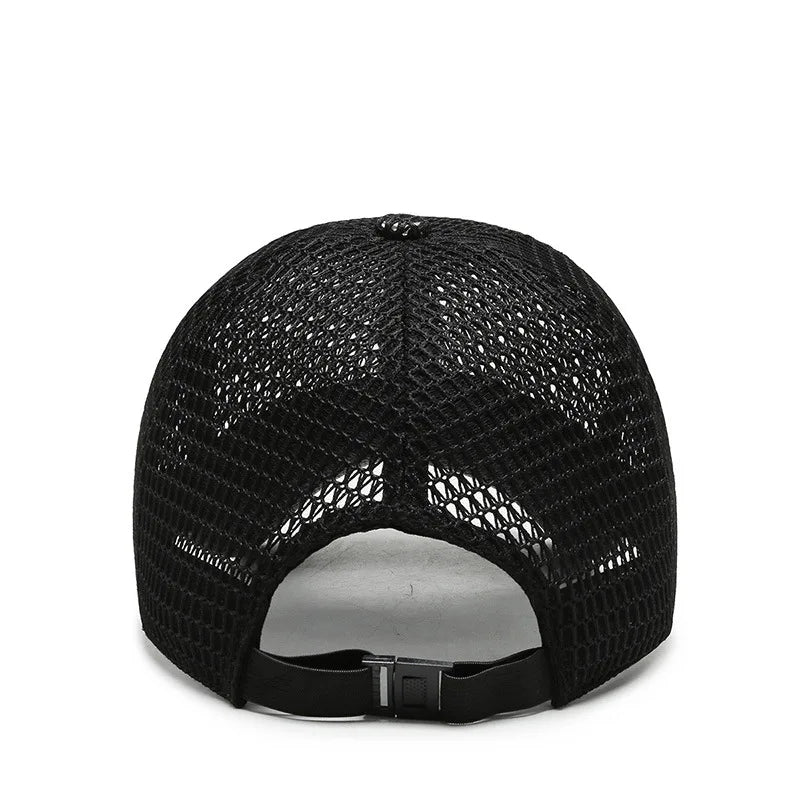 Letní unisex kšiltovka pro muže a ženy na rybaření, prodyšná síťovaná snapback čepice, černá ležérní sportovní kšiltovka