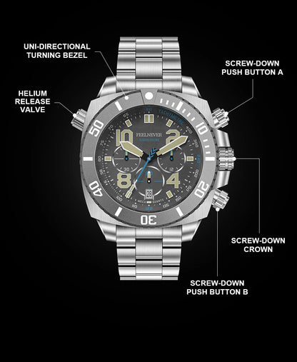 FeelNever Sport Automatic Movement Quartz Watch Stainless Steel Sapphire Crystal Watches Men 500M Waterproof Clocks Reloj Hombre
