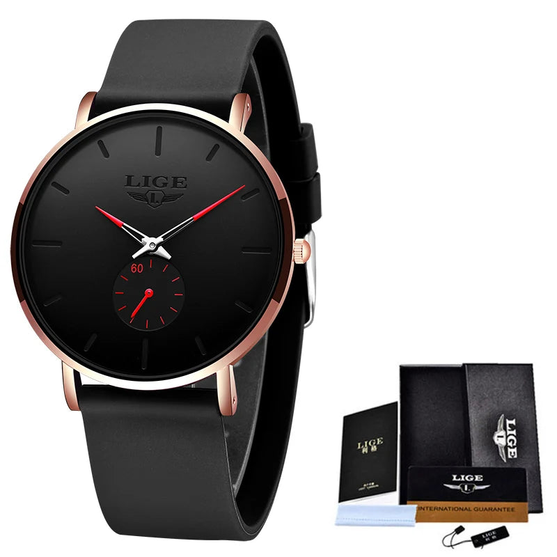 Orologio da uomo LIGE – Stile sportivo e di tendenza, marchio di lusso, impermeabile, design essenziale e ultrasottile, orologio al quarzo da uomo.