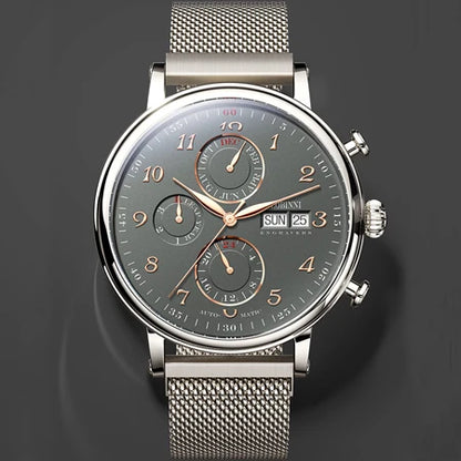 Relógio masculino mecânico automático LOBINNI Luxury Brand Switzerland com calendário perpétuo, vidro de safira e mostrador multifunções L13019-8