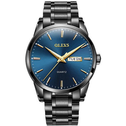 Montre pour homme OLEVS – Montre-bracelet à quartz en acier inoxydable, étanche, dorée, élégante et lumineuse, accessoire de luxe pour hommes