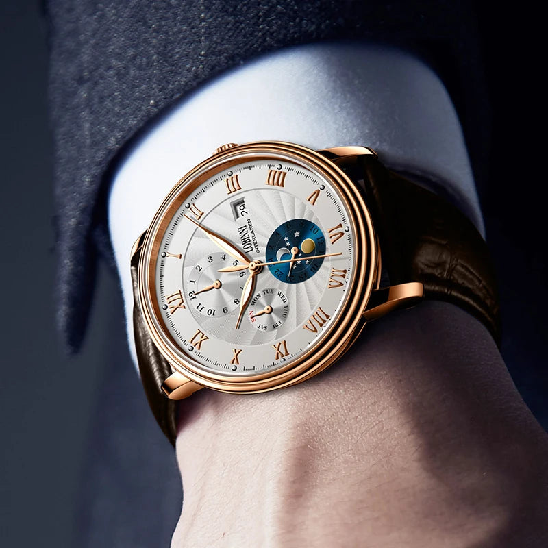 LOBINNI Men Watches Fashion Brand wrist watch Seagull Automatic Mechanical Clock Sapphire Moon Phase relogio masculino L1023B-2