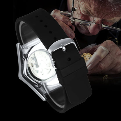 Orologio automatico da uomo WINNER, design scheletrato triangolare, lancette luminescenti, cinturino in gomma, stile militare, orologio meccanico di lusso