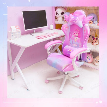 Rose Pink Gaming Chair E-Sports Computer Chair with Footrest, Ergonomic Office Chair, Adjustable Height Swivel Gamer Chair for Home & Office