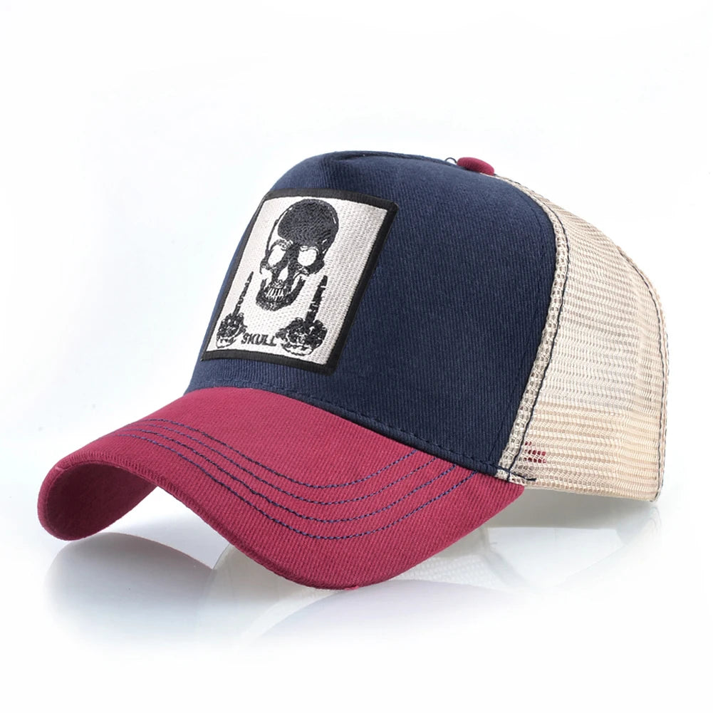 Мъжка бейзболна шапка с бродерия, емблема с череп, Snapback, хип-хоп, Trucker шапка; Дамска шапка за четири сезона, за външни дейности, дишаща, с козирка, шапки „Bone“