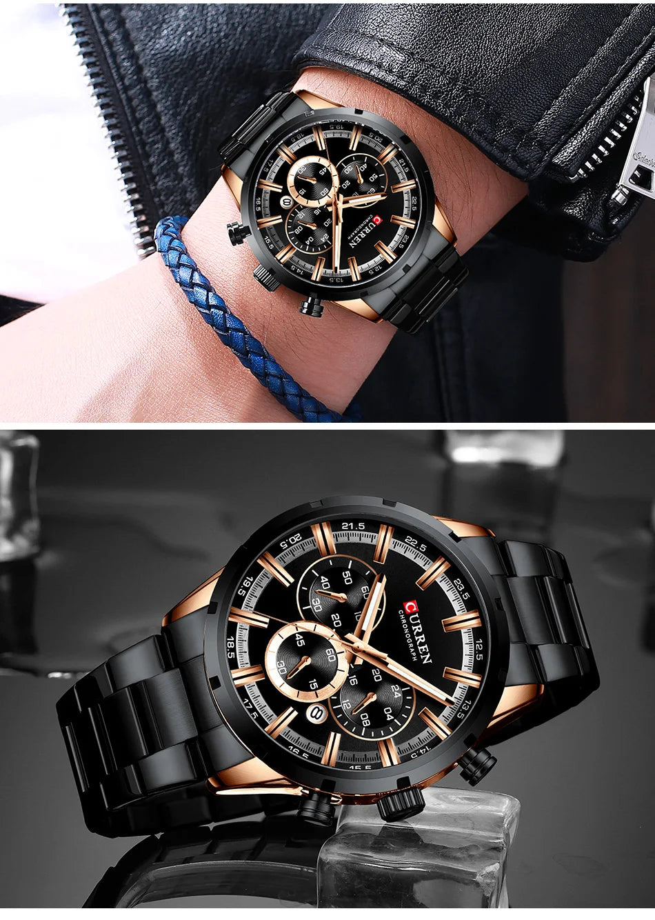 CURREN herenhorloge – Luxe sportchronograaf, quartz uurwerk, volledig van staal, waterdicht