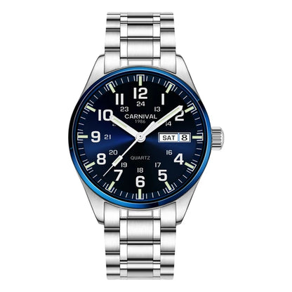 Reloj CARNIVAL de marca de lujo para hombre, reloj de cuarzo con manecillas luminosas, resistente al agua, de acero inoxidable macizo, Relogio Masculino 8638