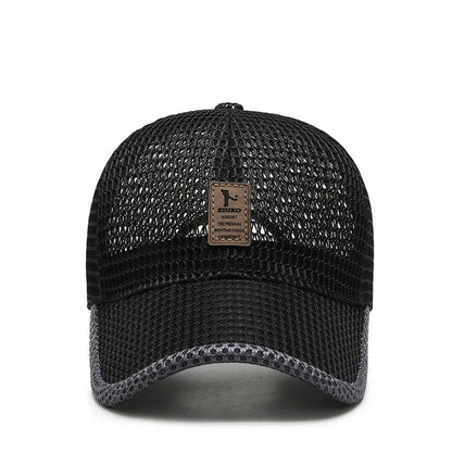 Letní unisex kšiltovka pro muže a ženy na rybaření, prodyšná síťovaná snapback čepice, černá ležérní sportovní kšiltovka