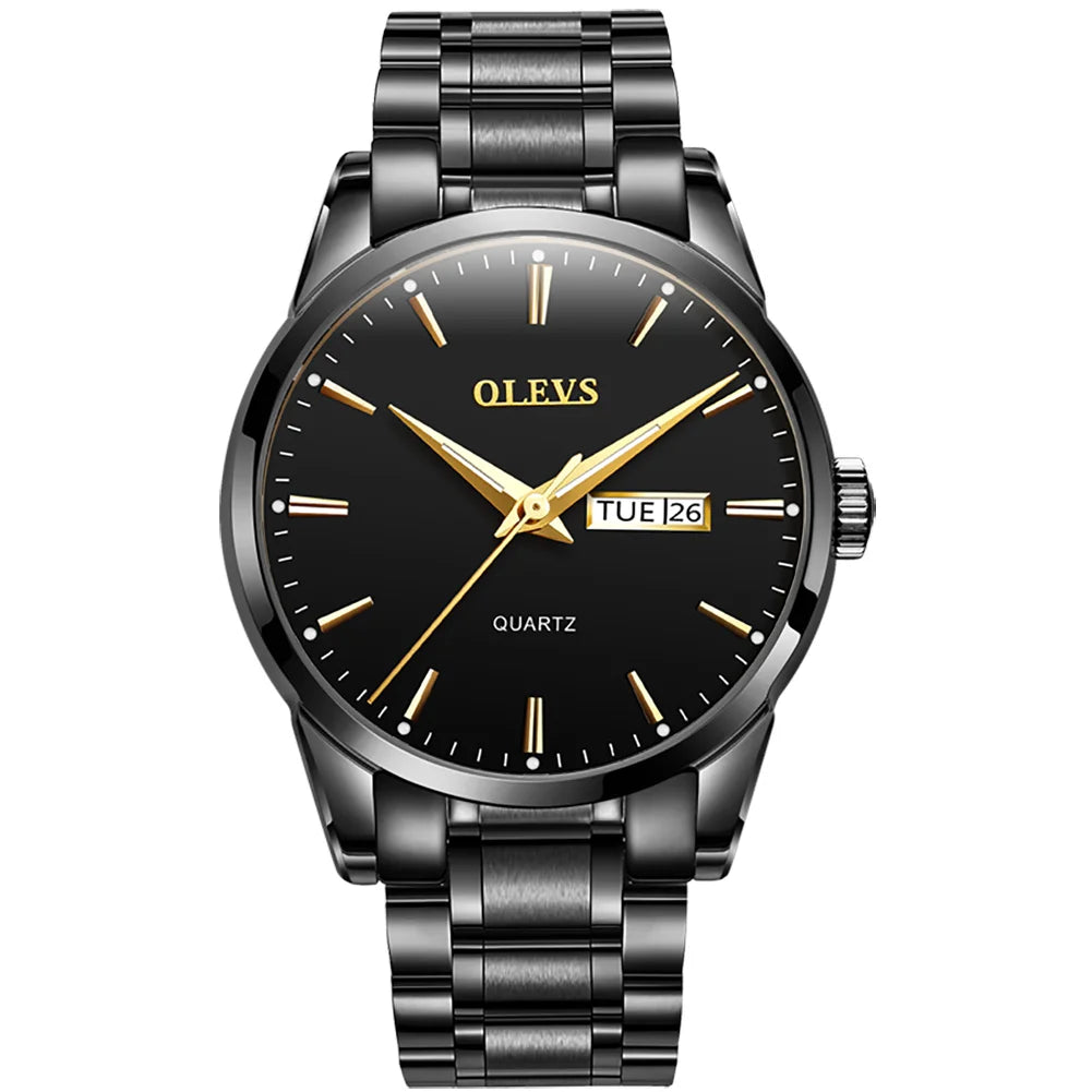 Montre pour homme OLEVS – Montre-bracelet à quartz en acier inoxydable, étanche, dorée, élégante et lumineuse, accessoire de luxe pour hommes