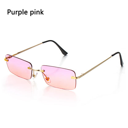 1PC Trendy Fashion Rimless Small Rectangle Sunglasses Women Men 2023 Shades Alloy Metal Glasses Traveling Style UV400 Eyewear