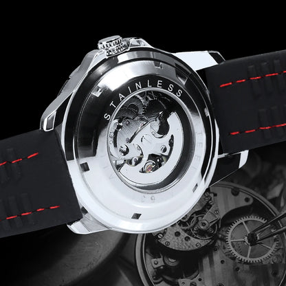 Montre automatique pour homme WINNER – Modèle mécanique squelette, aiguilles luminescentes, bracelet en caoutchouc, style sportif et luxueux, idéale pour les activités en plein air