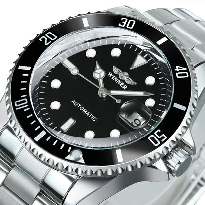 Orologio meccanico classico da uomo – Marchio di lusso, stile professionale, movimento automatico, lunetta girevole, quadrante luminescente, bracciale in acciaio