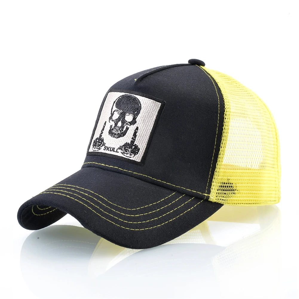 Мъжка бейзболна шапка с бродерия, емблема с череп, Snapback, хип-хоп, Trucker шапка; Дамска шапка за четири сезона, за външни дейности, дишаща, с козирка, шапки „Bone“