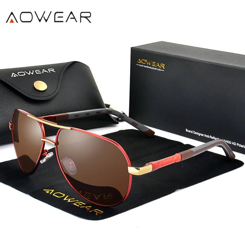 AOWEAR Aviation Polarized Sunglasses Men Aluminum Driving Mirror Sun Glasses Male Brand Designer Retro Eyewear Accessories gafas
