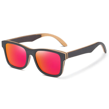 GM 100% Natural Skateboard  Wooden Sunglasses Handmade Polarized Mirror Coating Lenses Eyewear Wood Sunglasses