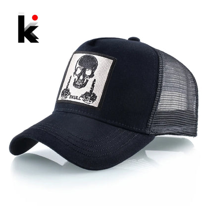 Мъжка бейзболна шапка с бродерия, емблема с череп, Snapback, хип-хоп, Trucker шапка; Дамска шапка за четири сезона, за външни дейности, дишаща, с козирка, шапки „Bone“