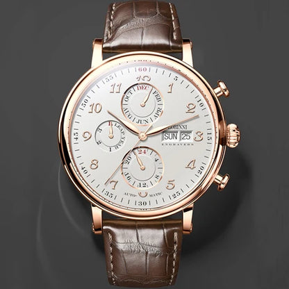 Relógio masculino mecânico automático LOBINNI Luxury Brand Switzerland com calendário perpétuo, vidro de safira e mostrador multifunções L13019-8