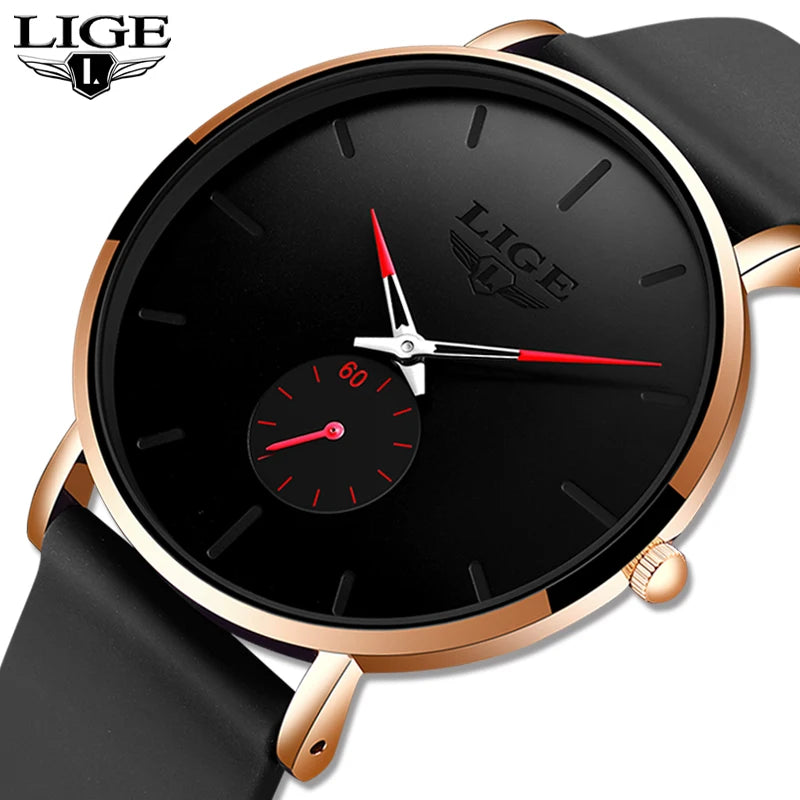 Orologio da uomo LIGE – Stile sportivo e di tendenza, marchio di lusso, impermeabile, design essenziale e ultrasottile, orologio al quarzo da uomo.