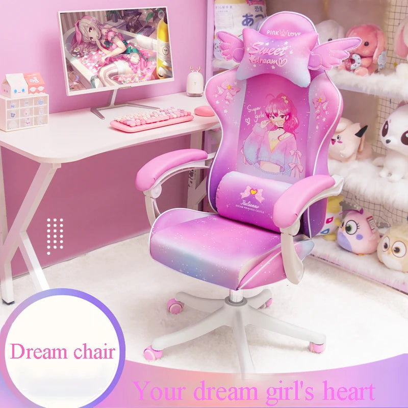 Rose Pink Gaming Chair E-Sports Computer Chair with Footrest, Ergonomic Office Chair, Adjustable Height Swivel Gamer Chair for Home & Office