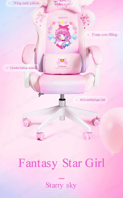 Rose Pink Gaming Chair E-Sports Computer Chair with Footrest, Ergonomic Office Chair, Adjustable Height Swivel Gamer Chair for Home & Office