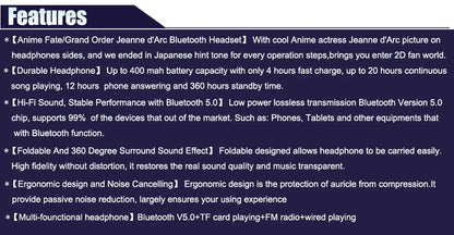 Wireless Silent Disco Headphone Anime Fate/Grand Order FGO Jeanne d'Arc Stereo Bluetooth Headphone for Playing Games Earphone