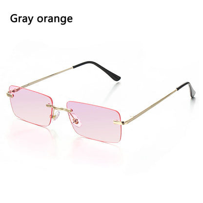 1PC Trendy Fashion Rimless Small Rectangle Sunglasses Women Men 2023 Shades Alloy Metal Glasses Traveling Style UV400 Eyewear