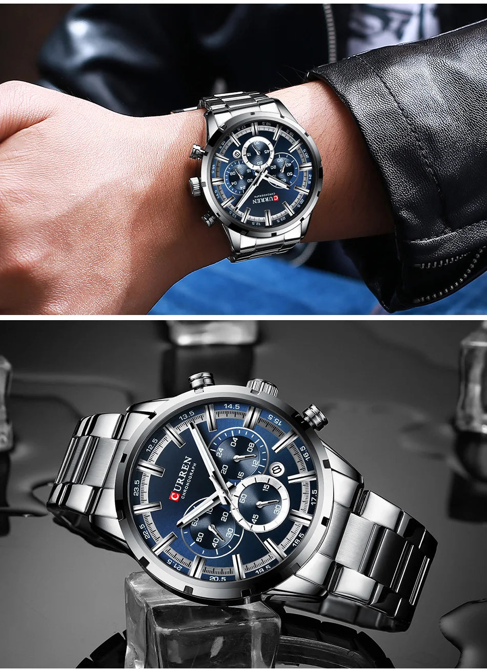 CURREN herenhorloge – Luxe sportchronograaf, quartz uurwerk, volledig van staal, waterdicht
