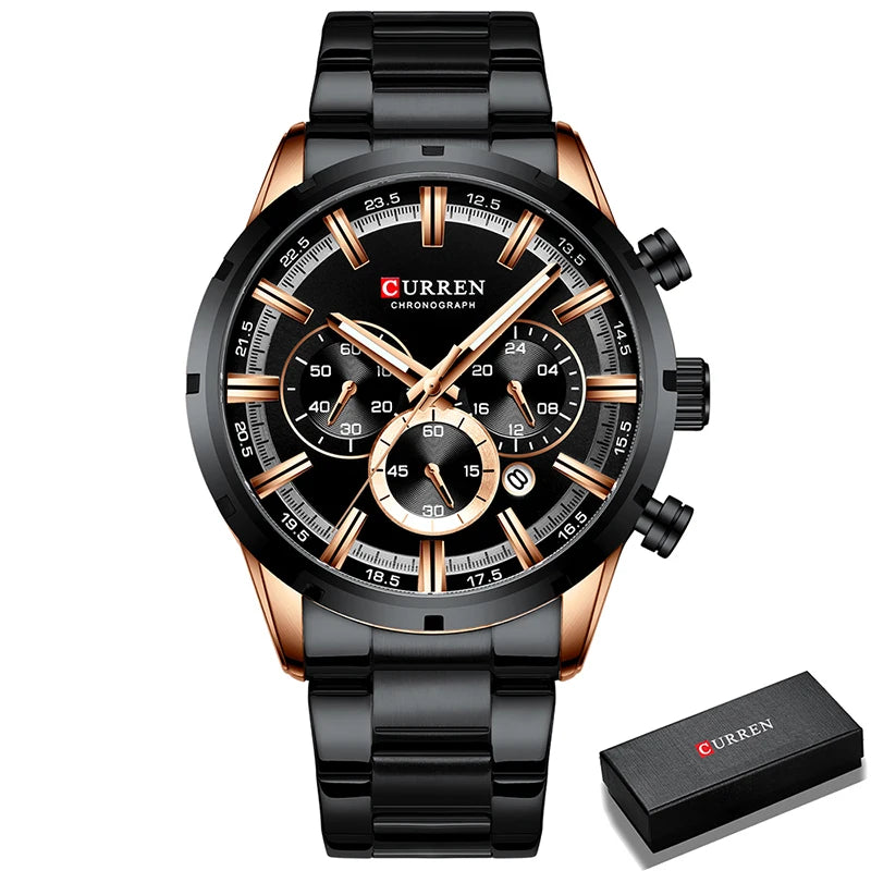 CURREN herenhorloge – Luxe sportchronograaf, quartz uurwerk, volledig van staal, waterdicht