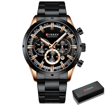 CURREN herenhorloge – Luxe sportchronograaf, quartz uurwerk, volledig van staal, waterdicht