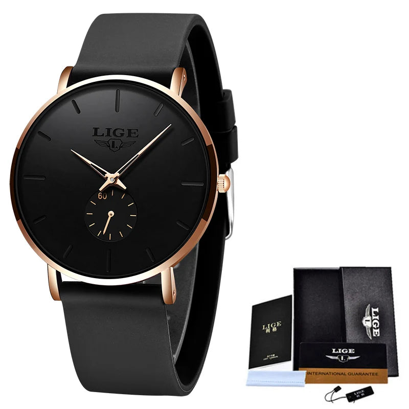 Orologio da uomo LIGE – Stile sportivo e di tendenza, marchio di lusso, impermeabile, design essenziale e ultrasottile, orologio al quarzo da uomo.