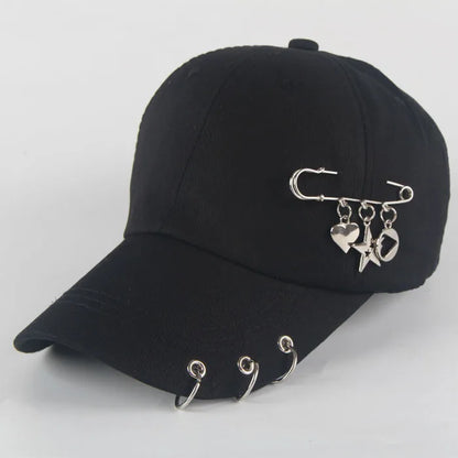 Modna bawełniana czapka z daszkiem w stylu hip-hopowym, kreatywne czapki z piercingsem, czapki punkowe, czapki dla dorosłych na co dzień, jednolite, regulowane, unisex, czapki typu snapback