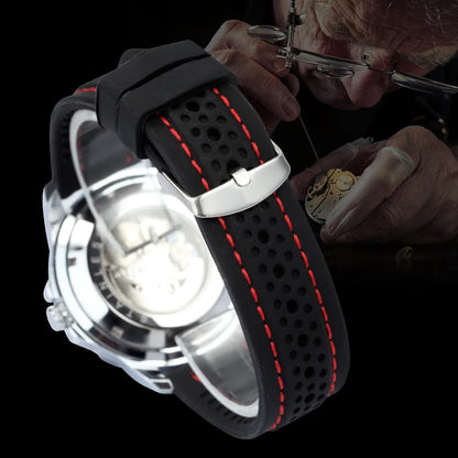 Montre automatique pour homme WINNER – Modèle mécanique squelette, aiguilles luminescentes, bracelet en caoutchouc, style sportif et luxueux, idéale pour les activités en plein air