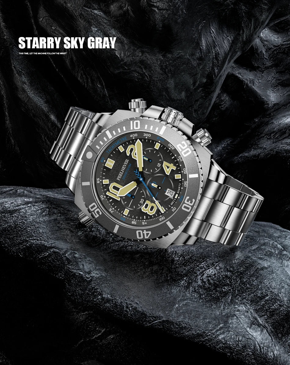 FeelNever Sport Automatic Movement Quartz Watch Stainless Steel Sapphire Crystal Watches Men 500M Waterproof Clocks Reloj Hombre