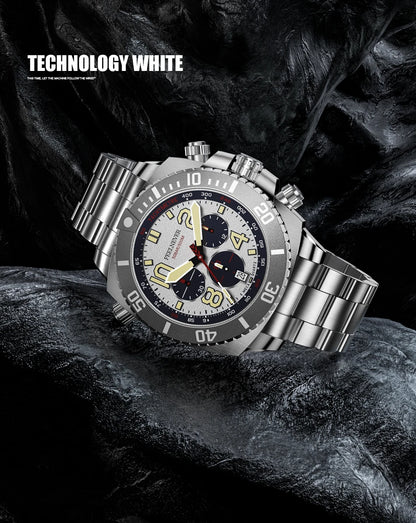 FeelNever Sport Automatic Movement Quartz Watch Stainless Steel Sapphire Crystal Watches Men 500M Waterproof Clocks Reloj Hombre