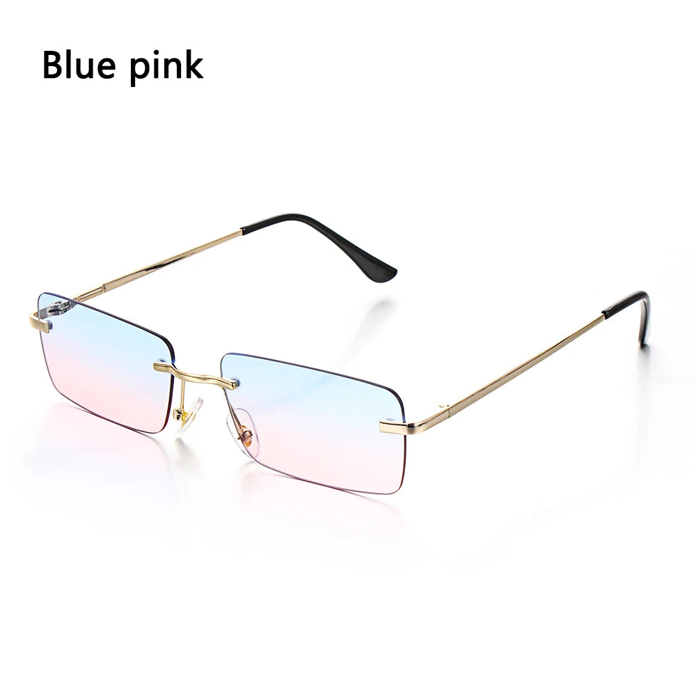 1PC Trendy Fashion Rimless Small Rectangle Sunglasses Women Men 2023 Shades Alloy Metal Glasses Traveling Style UV400 Eyewear