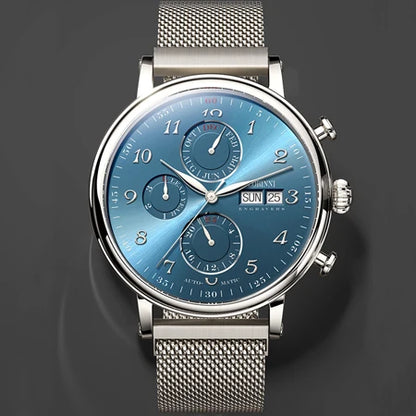 Relógio masculino mecânico automático LOBINNI Luxury Brand Switzerland com calendário perpétuo, vidro de safira e mostrador multifunções L13019-8