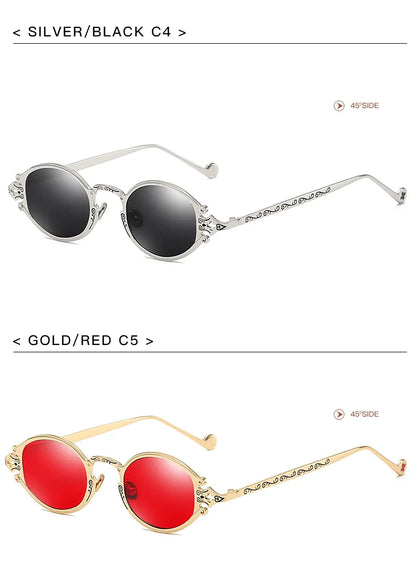 new cateye street shoot man sunglasses women retro steampunk glasses gothic oval Metal frame carved sunglasses Gafas sol mujer